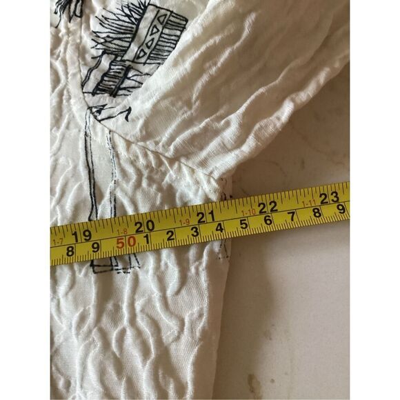 Chico’s Linen Silk Safari Print Button Down Shirt Sz 2 US 12 Black White - Picture 6 of 8